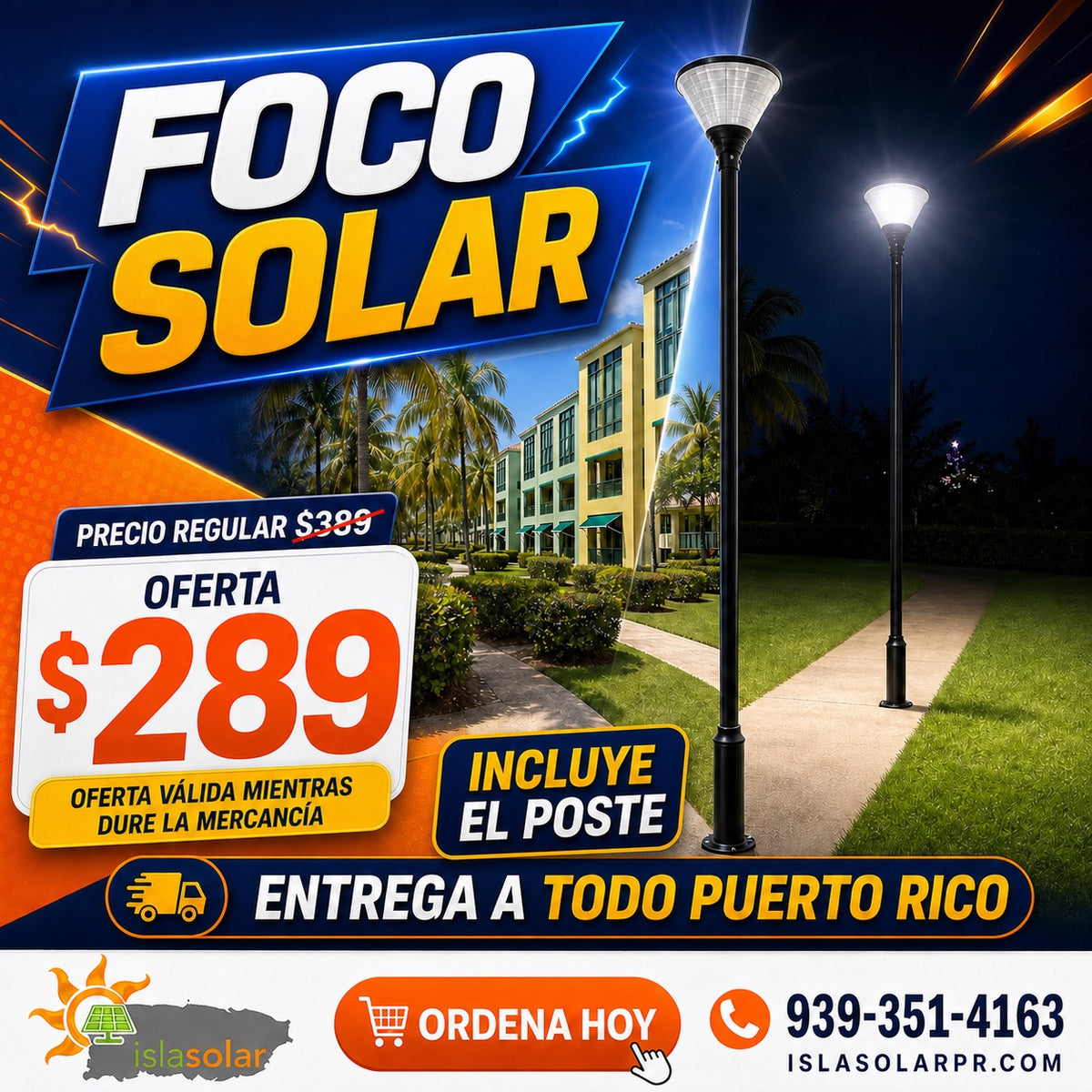 Foco solar con poste