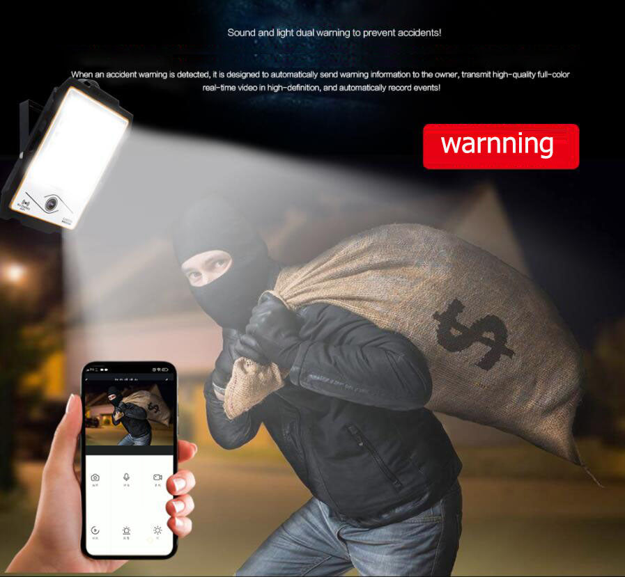 Solar lamp with integrated security camera