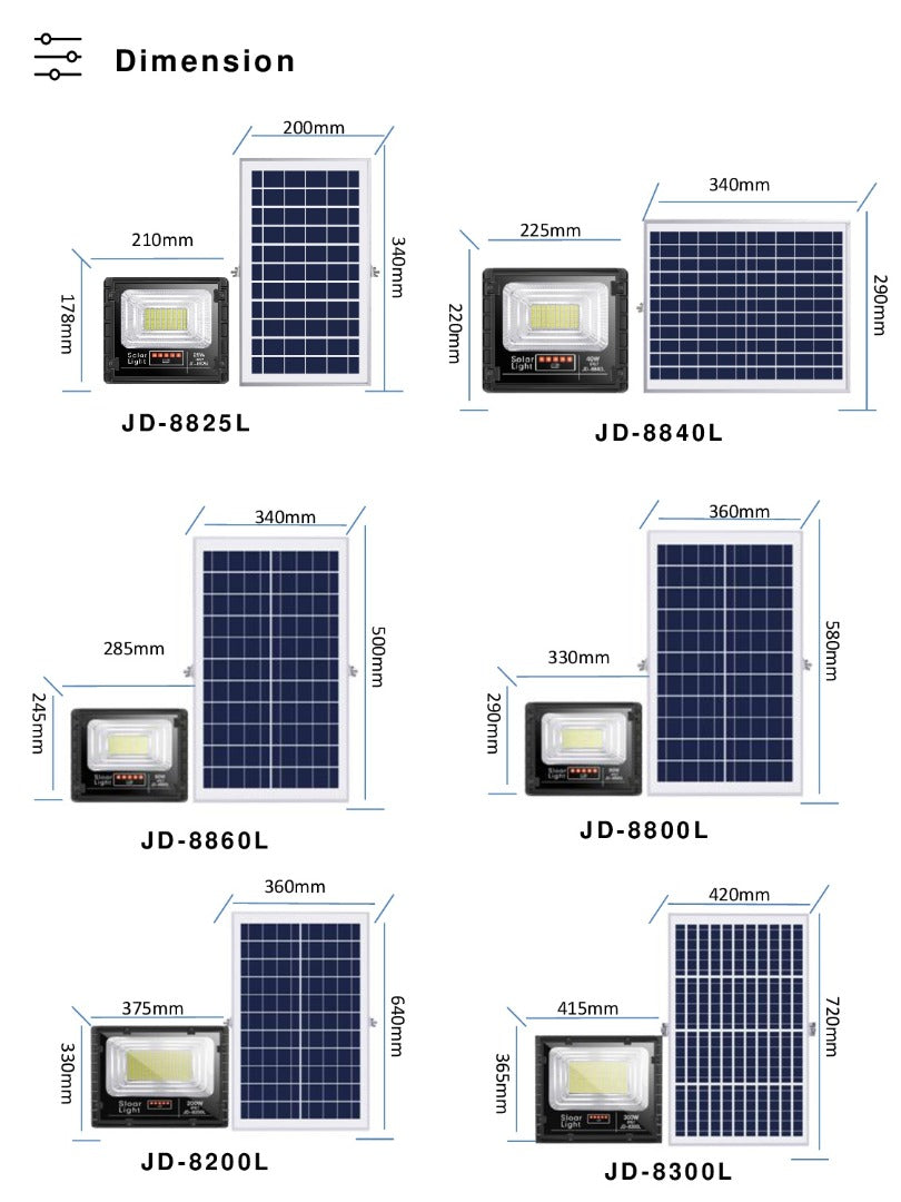 Lámpara Solar de Pared JD 8840L de 2000 lumens